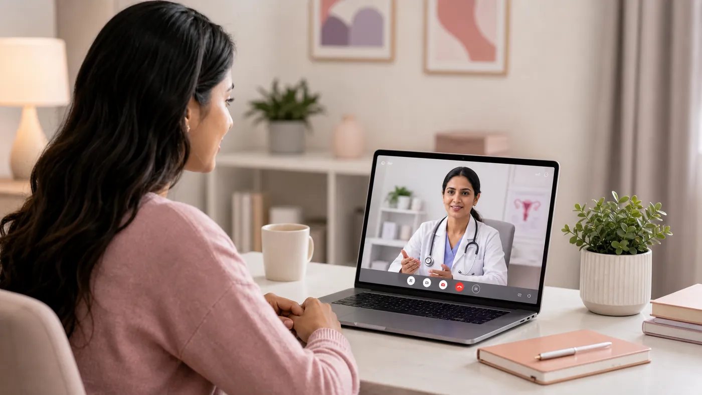 A woman on a private video consultation from home